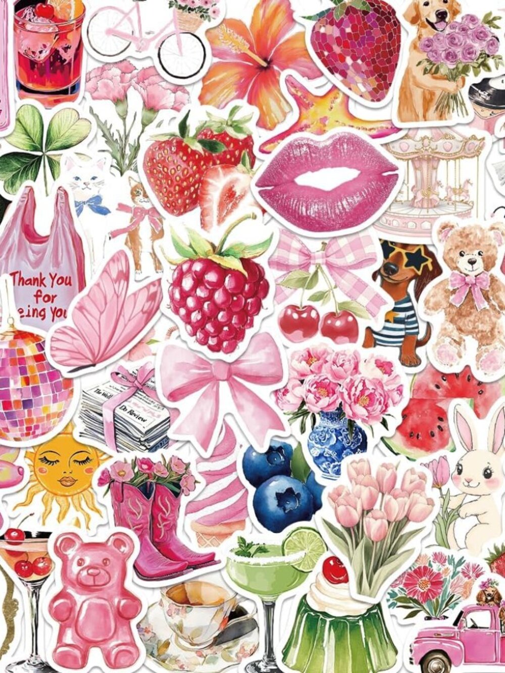 55 PCS Vintage Pink Stickers, Waterproof Retro Aesthetic Stickers for Water Bott